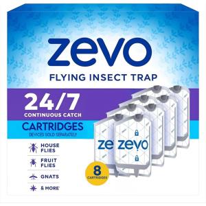 imageZevo 2 Flying Insect Traps ampamp 4 Refill Cartridges  Plug in Fly Trap ampamp Indoor Bug Catcher for Gnats House ampamp Fruit Flies  Blue ampamp UV Light Technology MessFree Alternative to Bug Zapper8 Cartridges