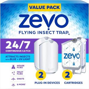 imageZevo 2 Flying Insect Traps ampamp 4 Refill Cartridges  Plug in Fly Trap ampamp Indoor Bug Catcher for Gnats House ampamp Fruit Flies  Blue ampamp UV Light Technology MessFree Alternative to Bug Zapper2 Devices  2 Cartridges