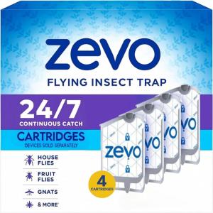 imageZevo 2 Flying Insect Traps ampamp 4 Refill Cartridges  Plug in Fly Trap ampamp Indoor Bug Catcher for Gnats House ampamp Fruit Flies  Blue ampamp UV Light Technology MessFree Alternative to Bug Zapper4 Cartridges