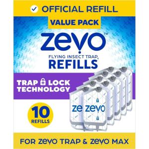 imageZevo Flying Insect Trap Refill  for The Zevo MAX ampamp Standard Indoor Fly Trap  Catch Gnats House ampamp Fruit Flies  Easy to Use  MessFree Disposal 4 Refill Cartridges10 Refill Cartridges