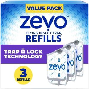 imageZevo Flying Insect Trap Refill  for The Zevo MAX ampamp Standard Indoor Fly Trap  Catch Gnats House ampamp Fruit Flies  Easy to Use  MessFree Disposal 4 Refill Cartridges3 Refill Cartridges