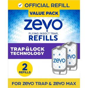 imageZevo Flying Insect Trap Refill  for The Zevo MAX ampamp Standard Indoor Fly Trap  Catch Gnats House ampamp Fruit Flies  Easy to Use  MessFree Disposal 4 Refill Cartridges2 Refill Cartridges
