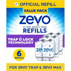 imageZevo Flying Insect Trap Refill  for The Zevo MAX ampamp Standard Indoor Fly Trap  Catch Gnats House ampamp Fruit Flies  Easy to Use  MessFree Disposal 4 Refill Cartridges6 Refill Cartridges