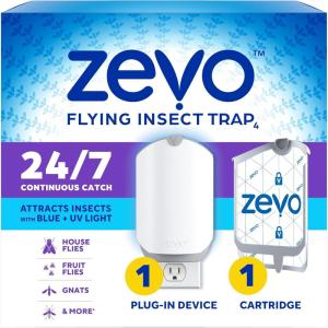 imageZevo Flying Insect Trap ampamp 3 Refill Cartridges  Plug in Fly Trap ampamp Indoor Bug Catcher for Gnats House ampamp Fruit Flies  Blue ampamp UV Light Technology MessFree Alternative to Bug Zapper1 Device  1 Cartridge