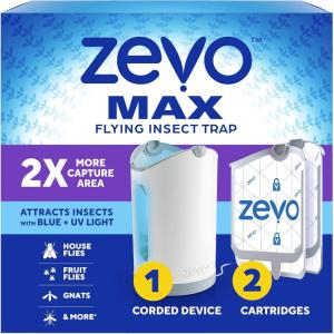 imageZevo MAX Bug Catcher ampamp Fly Trap for Indoors  Flying Insect Trap for Gnats House ampamp Fruit Flies  Use in Any Room  NoMess Disposal 2 Plug in Bases ampamp 4 Cartridges1 Device  2 Cartridges