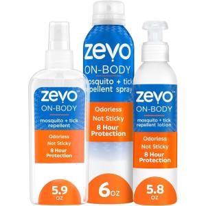 imageZevo OnBody Tick ampamp Mosquito Repellent Spray  8Hour Insect ampamp Bug Spray  Odorless NonSticky Formula for The Whole Family 1 Pump Bottle ampamp 2 Aerosol Bottles1 Aerosol Spray  1 Pump Spray  1 Lotion