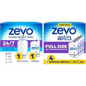 imageZevo Flying Insect Trap  Refills Bundle  Flying Insect Trap ampamp Cartridge 1 Device  1 Cartridge and Official Refill Cartridges 4 Count Plugin Bug Catchers for Gnats House ampamp Fruit Flies