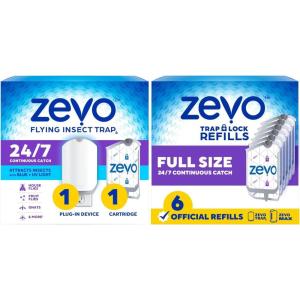 imageZevo Flying Insect Trap  Refills Bundle  Flying Insect Trap ampamp Cartridge 1 Device  1 Cartridge and Official Refill Cartridges 6 Count Plugin Bug Catchers for Gnats House ampamp Fruit Flies