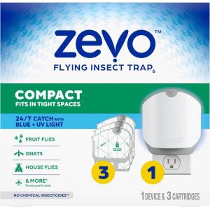 image:imageZevo Compact Flying Insect Trap Official Refill Cartridges  Fits Zevo Compact Indoor Plugin Trap Authentic Trap  Lock Technology to Catch Gnats House amp Fruit Flies 6 Official Refill Cartridges1 Device  3 Cartridges